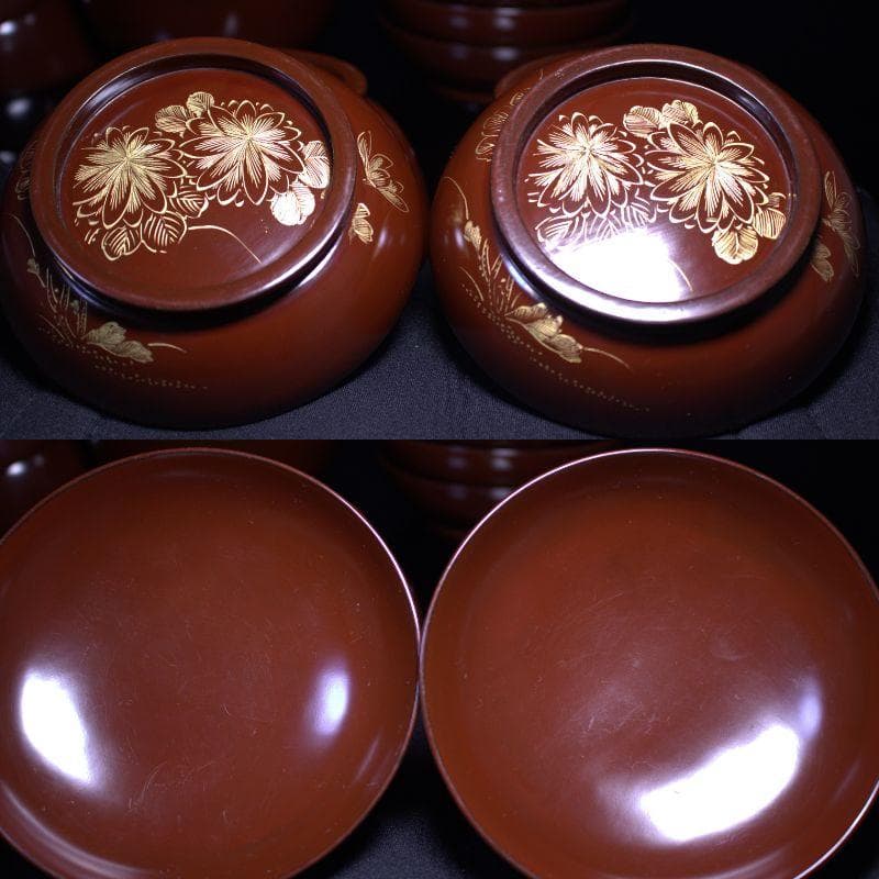 明治三十一年 木箱付｜輪島製 吸い物椀１０客｜100年以上の経年が生んだ深色漆