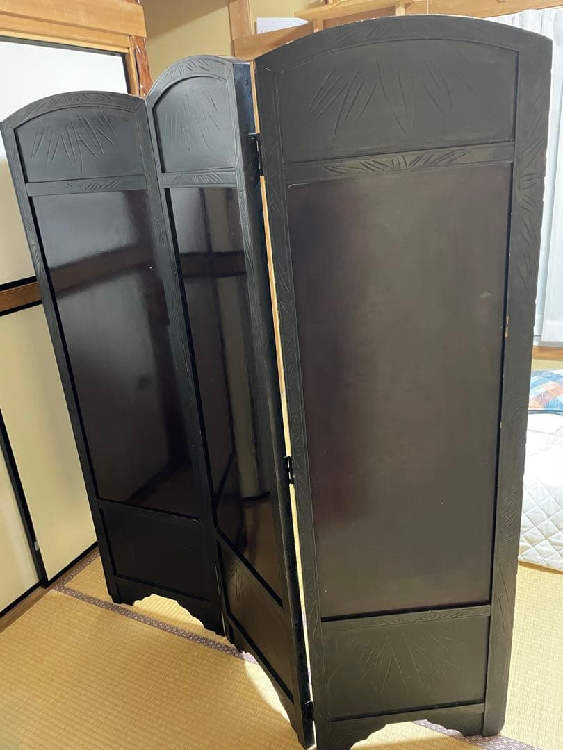 螺鈿細工 四曲屏風 大型 木製 アンティーク 和家具 インテリア