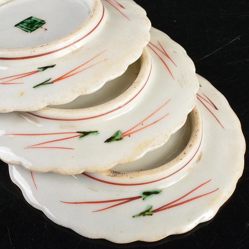 九谷焼　古九谷　角福銘　色絵花鳥文　輪花皿　手塩皿　小皿　五客　V　R7321