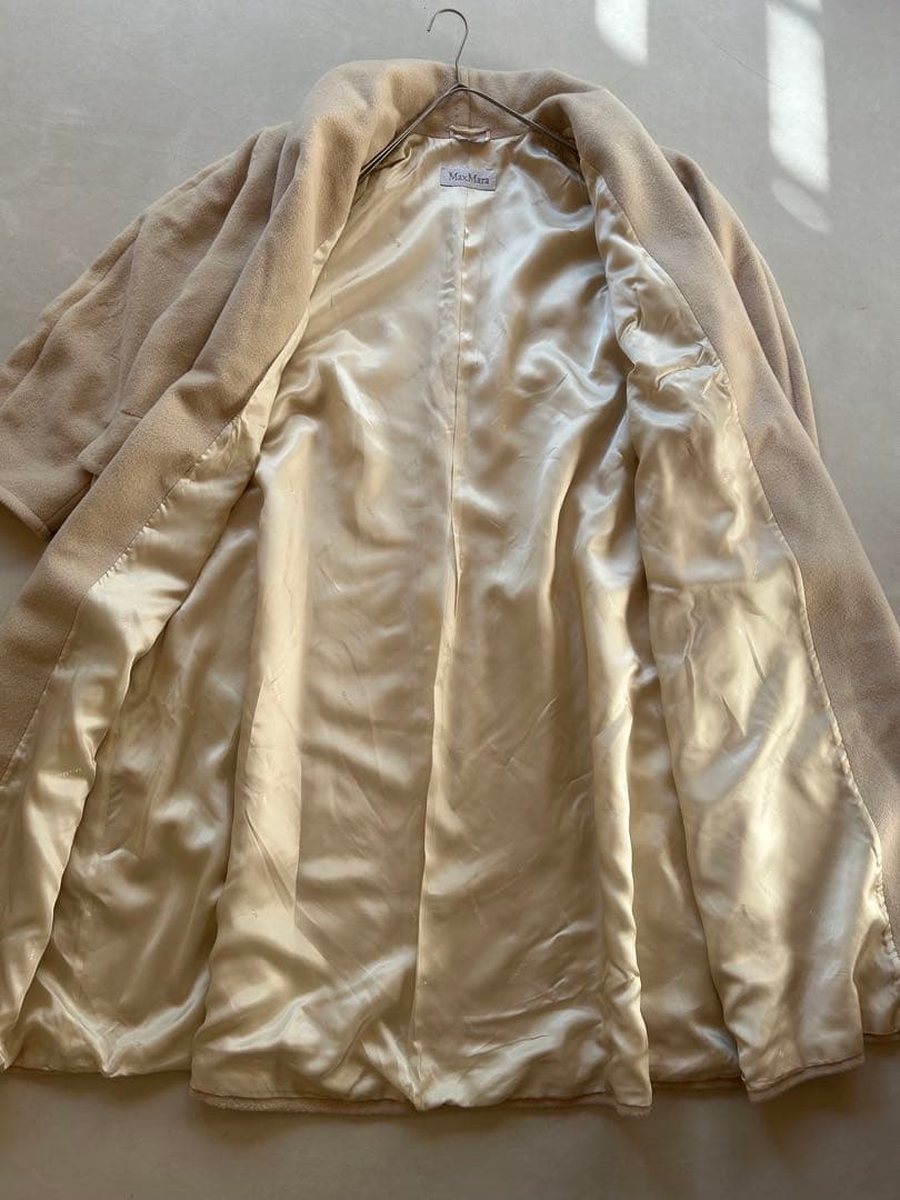 277美品マックスマーラ白タグ上質ウールカシミア上品ロングコートベージュ
