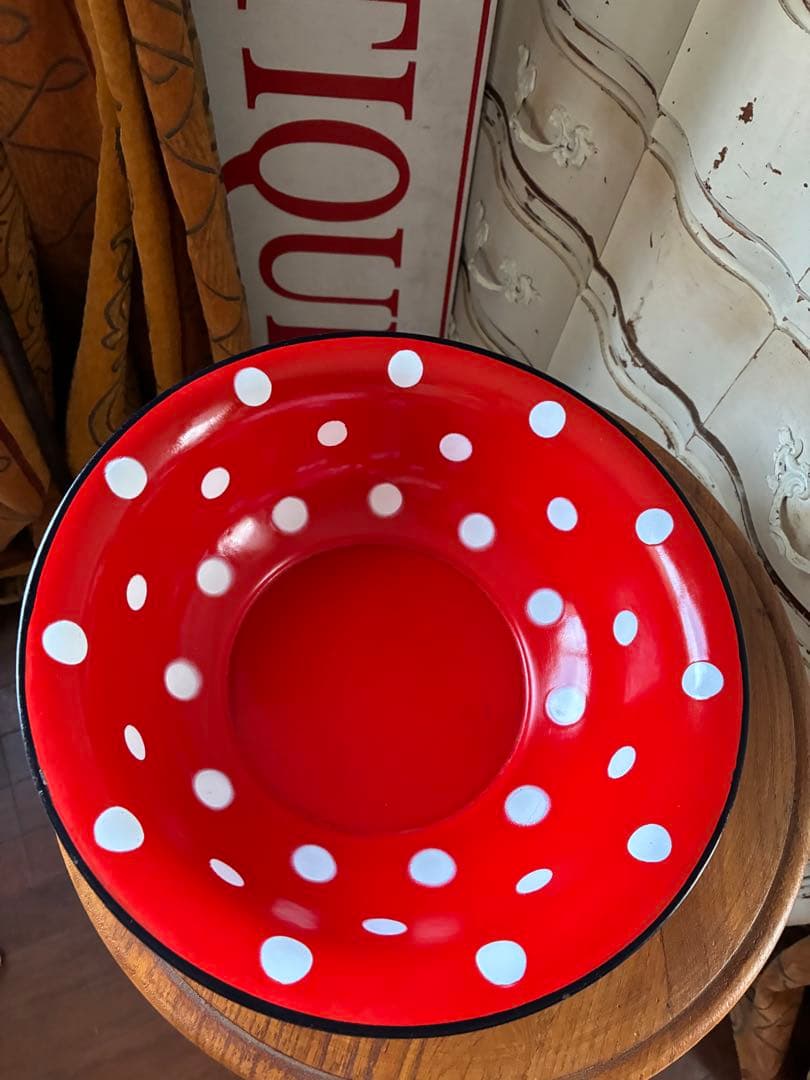 カバトンアンティーク　可愛い　ホーロー　ドット　水玉　洗面器　タライ　レア