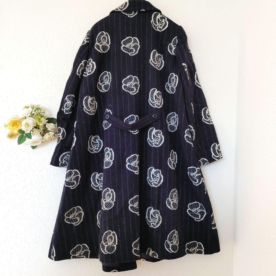 美品 サリースコット 花 刺繍 ロングコート 11号 L ミナペルホネン