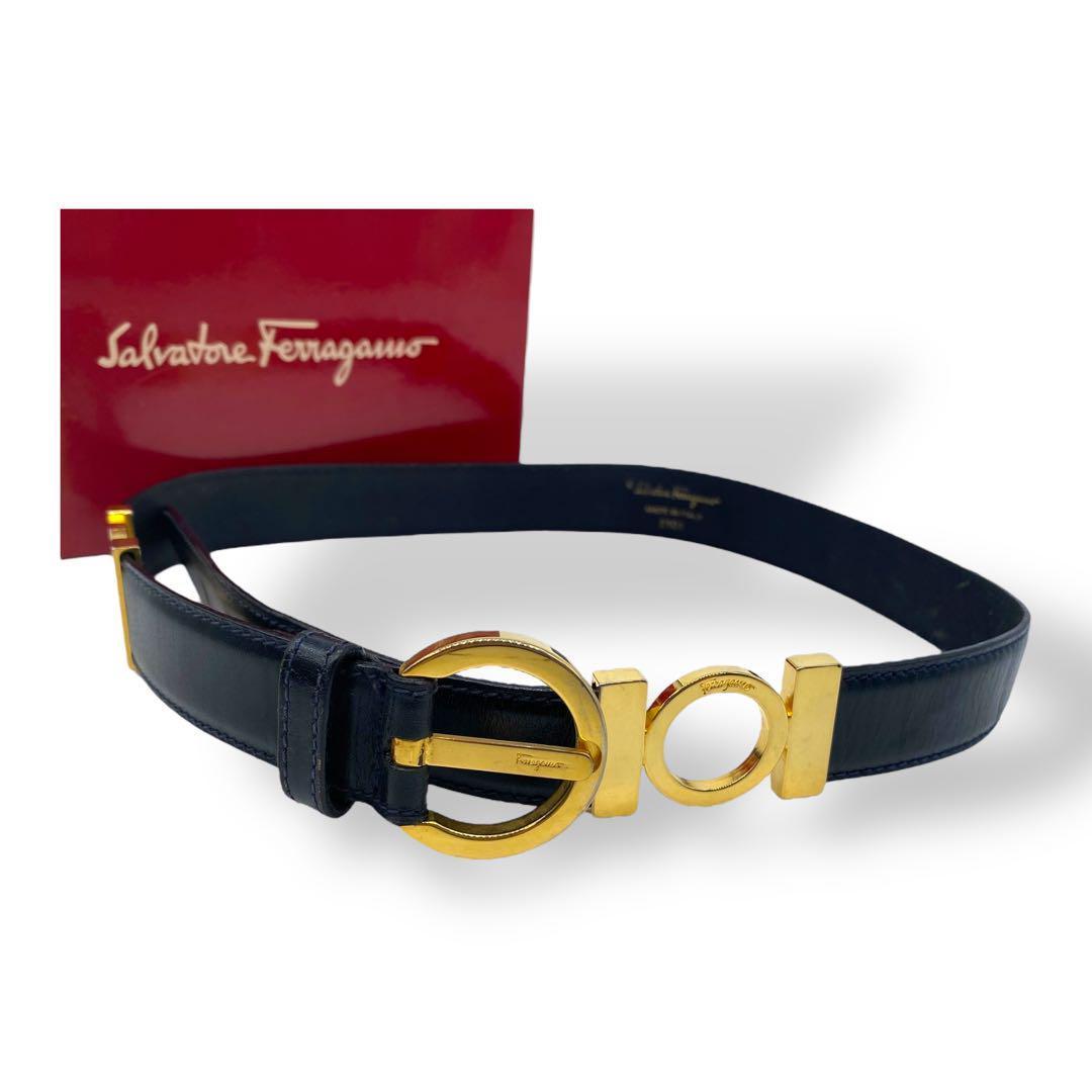 フェラガモ　ガンチーニ　ゴールド金具　ベルト　黒