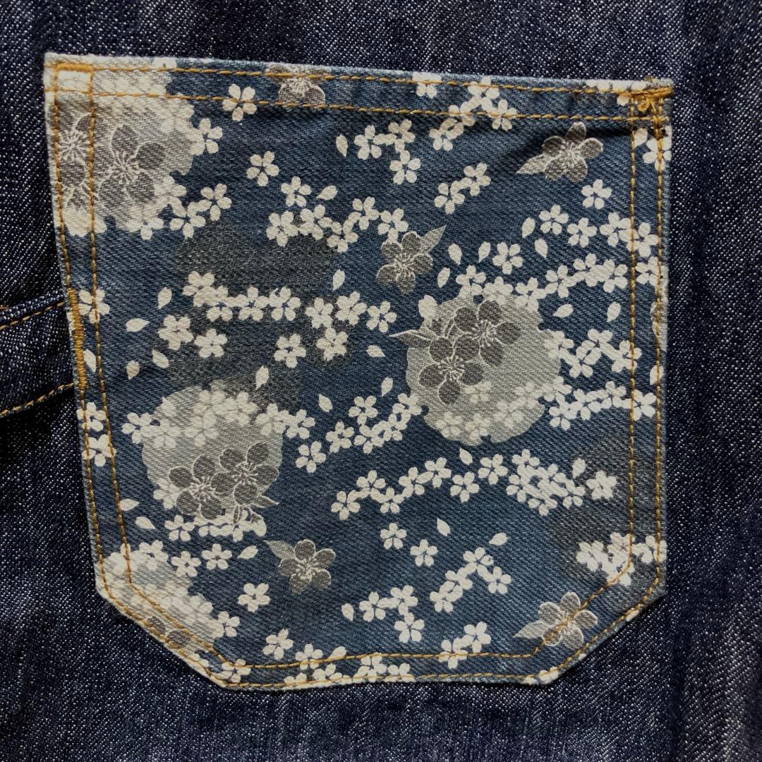 タグ付き　絡繰魂　鯉　桜　花　華　コイ　デニム　オールインワン　つなぎ　刺繍