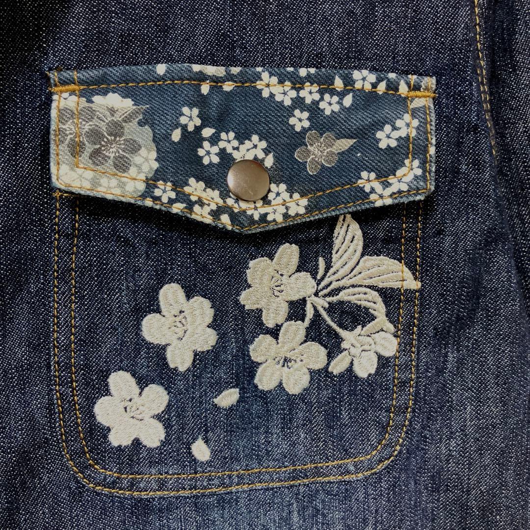タグ付き　絡繰魂　鯉　桜　花　華　コイ　デニム　オールインワン　つなぎ　刺繍