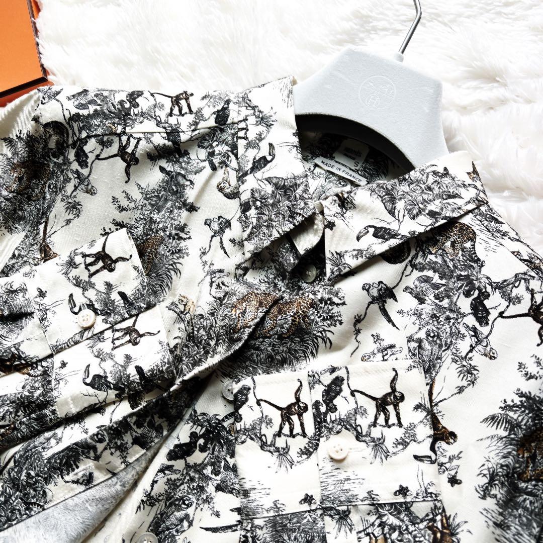 未使用　HERMES エルメス　アニマル　シルク　シャツ　ジャケット