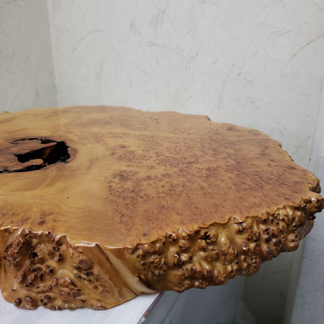 蔵出し特価花梨こぶ玉杢花台　木製円形テーブル ５８×４２×５cm