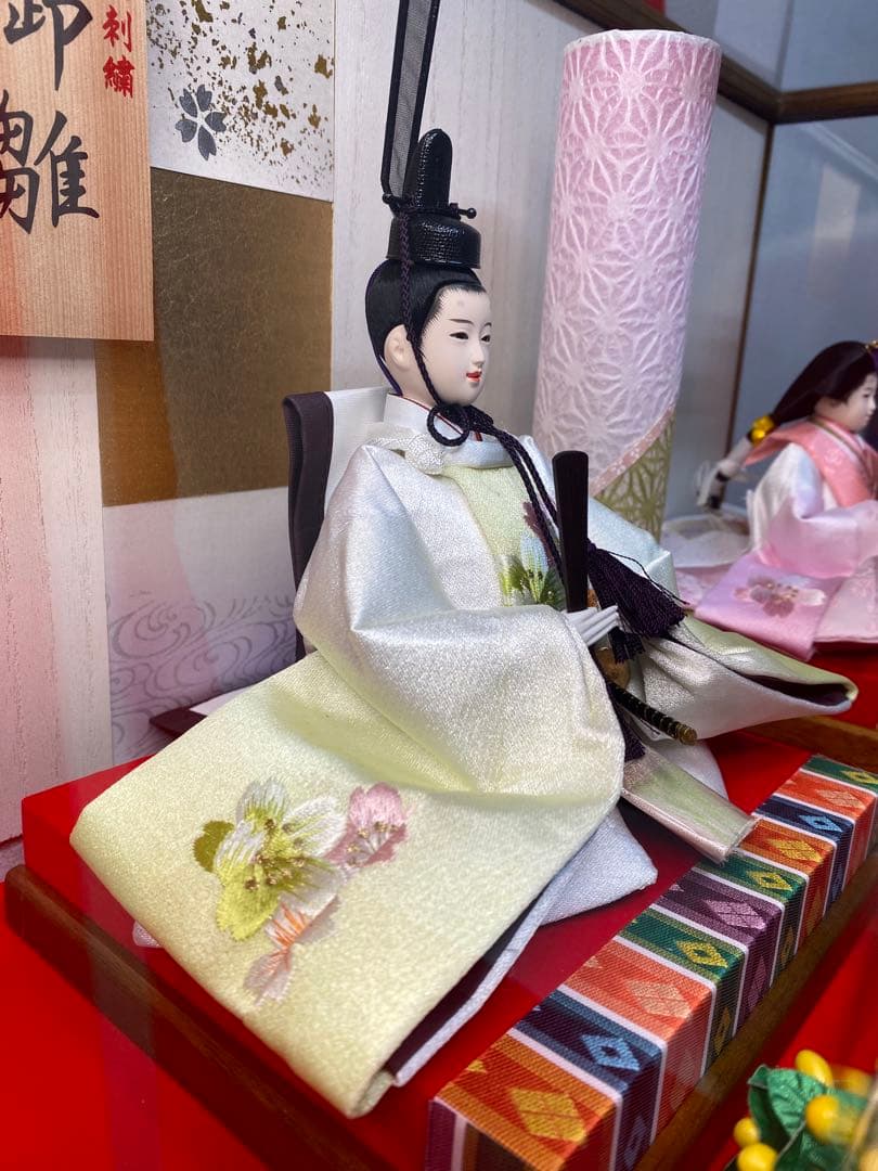 平安豊久　雛人形アクリルケース入り親王飾り・間口約５８×奥行約３２×高さ約３８㎝