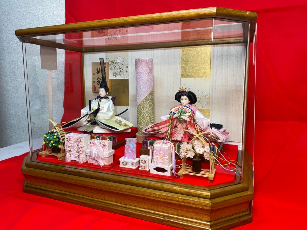 平安豊久　雛人形アクリルケース入り親王飾り・間口約５８×奥行約３２×高さ約３８㎝
