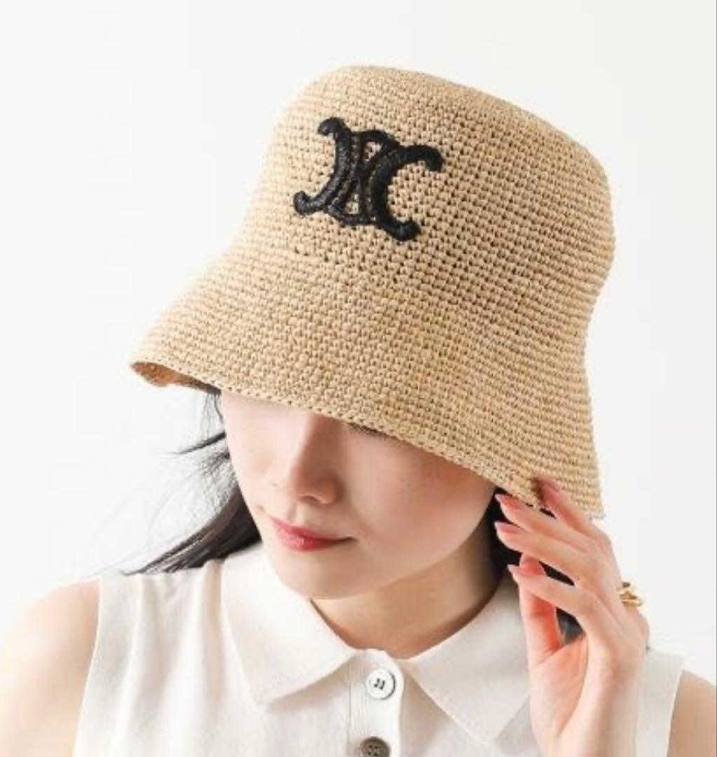 Mia◎美品◎CELINE バケットハット ラフィアハットLサイズ