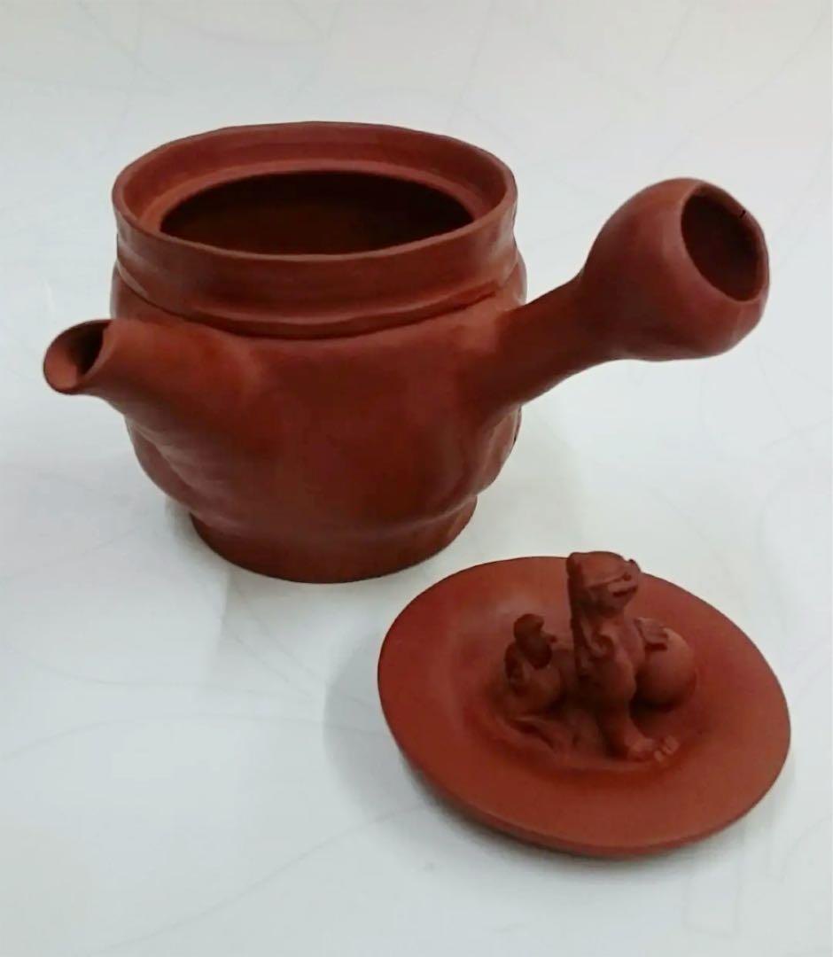 【茶注4  手捻　朱泥　玉獅子】間野弥平　共箱