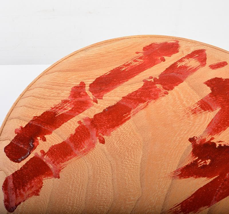 煎茶道具　二代　田辺竹雲斎筆　朱漆　竹之図　円盆　煎茶盆　共箱　V R4214