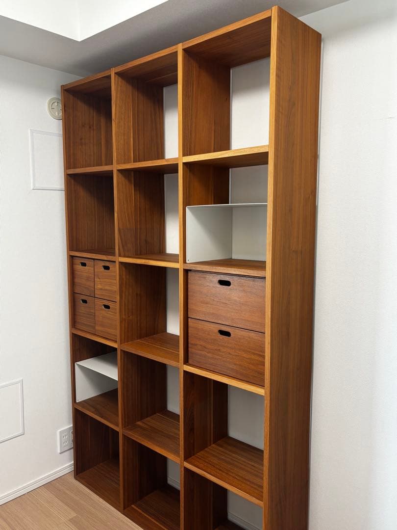 無印良品　スタッキングシェルフ、スタッキングチェスト　ウォールナット材　5段3列