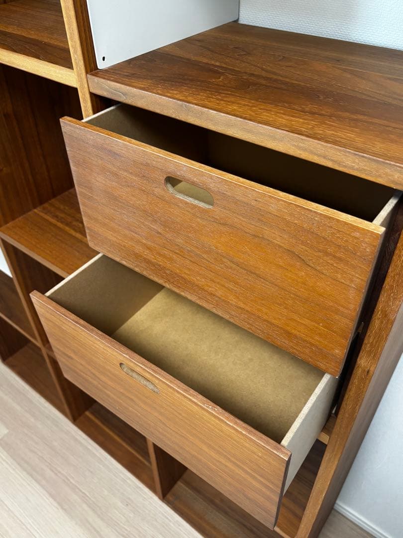 無印良品　スタッキングシェルフ、スタッキングチェスト　ウォールナット材　5段3列