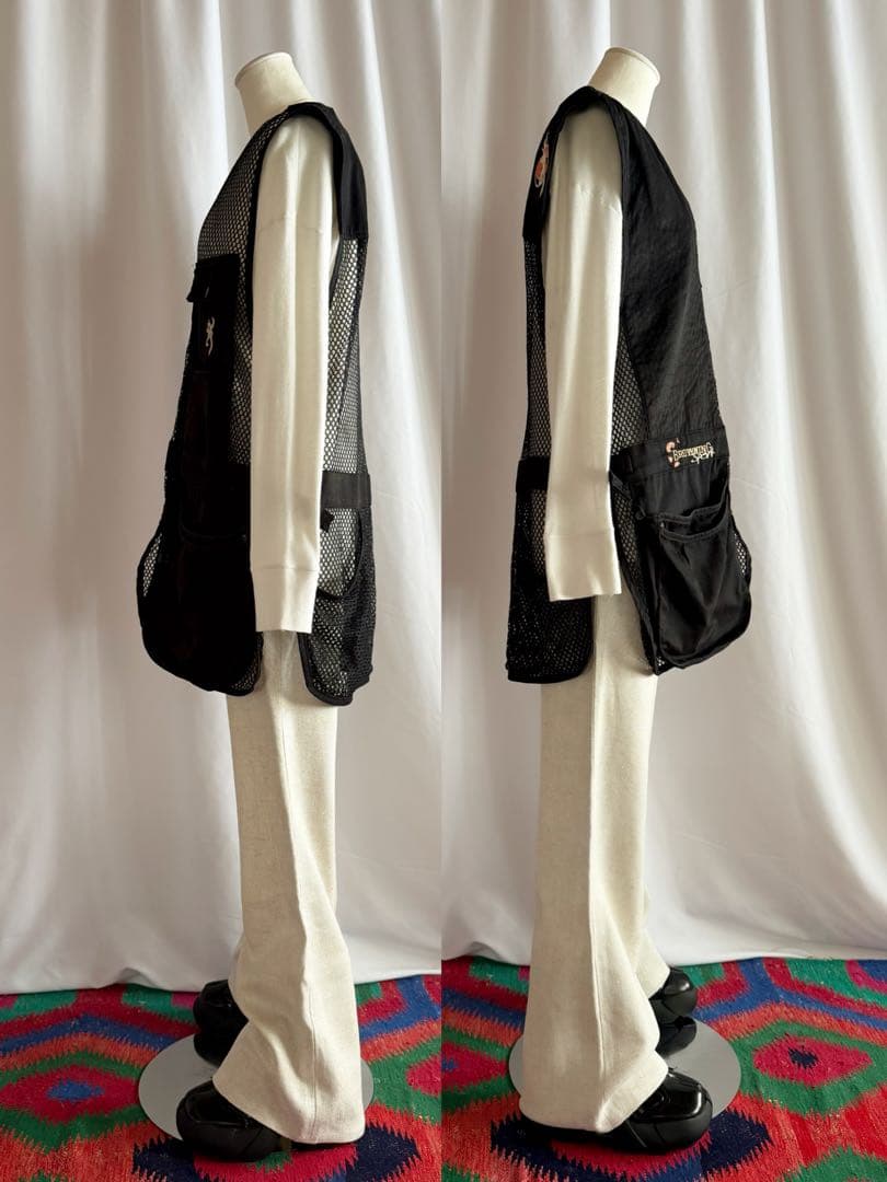 古着 ビンテージ 80s フィッシング ベスト黒 刺繍 XXL ミリタリー 希少