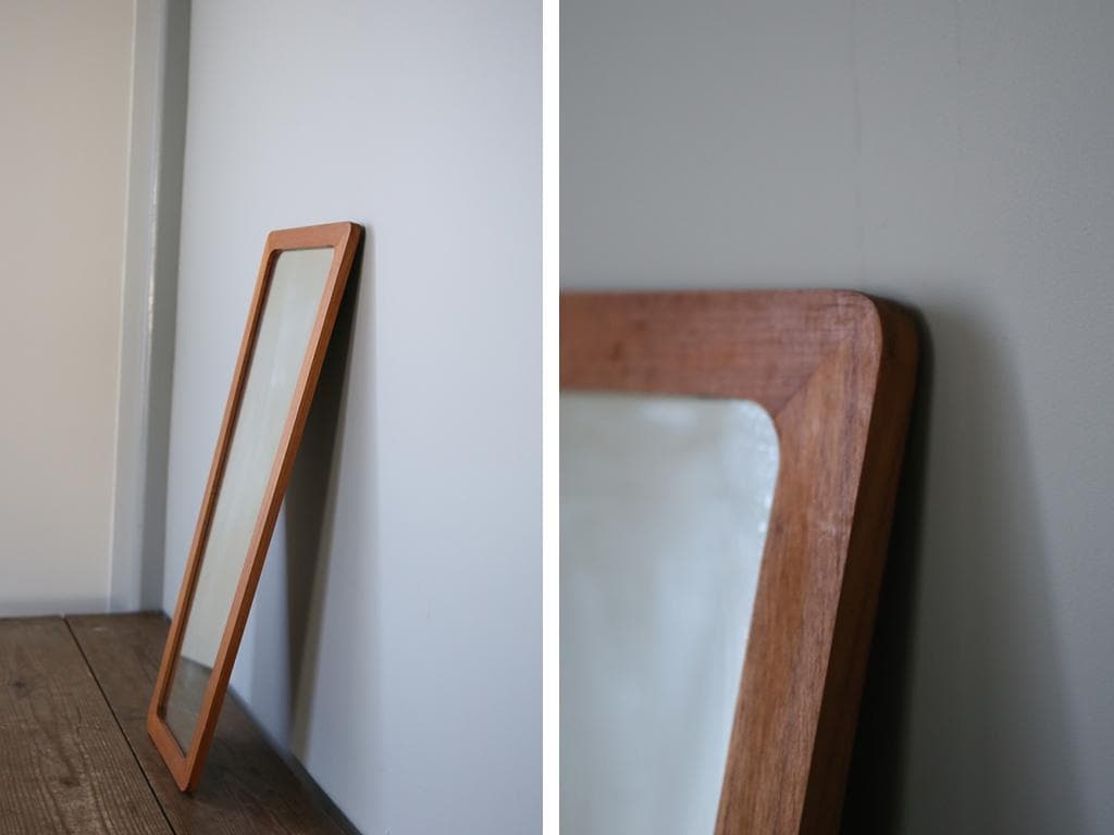 英国アンティークチークウォールミラー/木製壁掛け鏡/立鏡/姿見(91-249-1