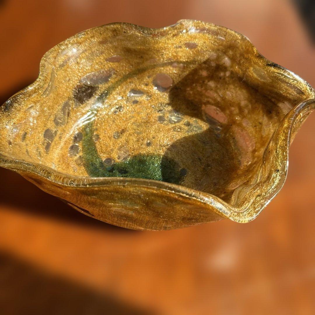 稲嶺盛吉.深皿.茶泡ガラス.未使用品.刻印なし