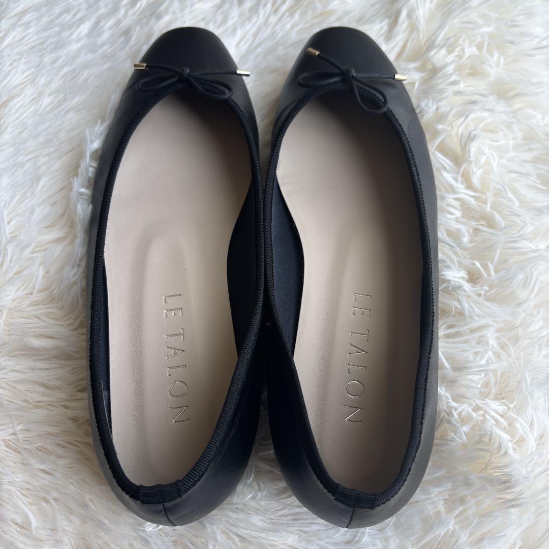 【美品】LE TALON リボンバレエシューズ 24cm 黒　レザー 日本製