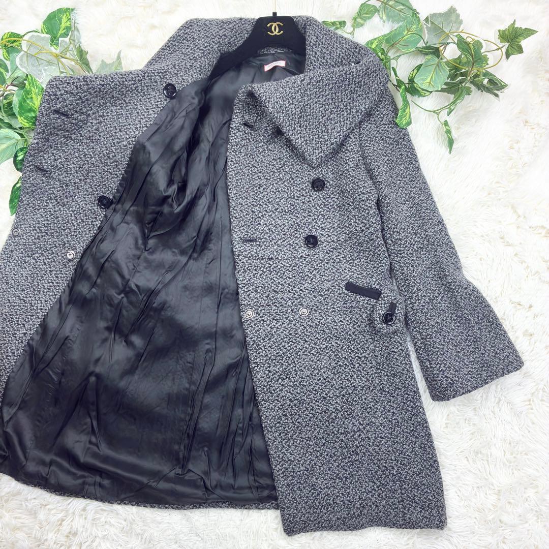 美品　マックスマーラ　ビッグカラー　ツイード　ウールコート　フレアスリーブ　L