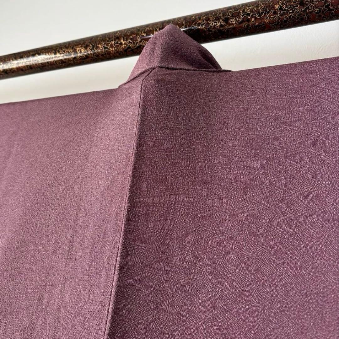 しつけ付　小紋　着物　紫　江戸小紋　縮緬　住田双光　服部光擴　156裄63 縮緬