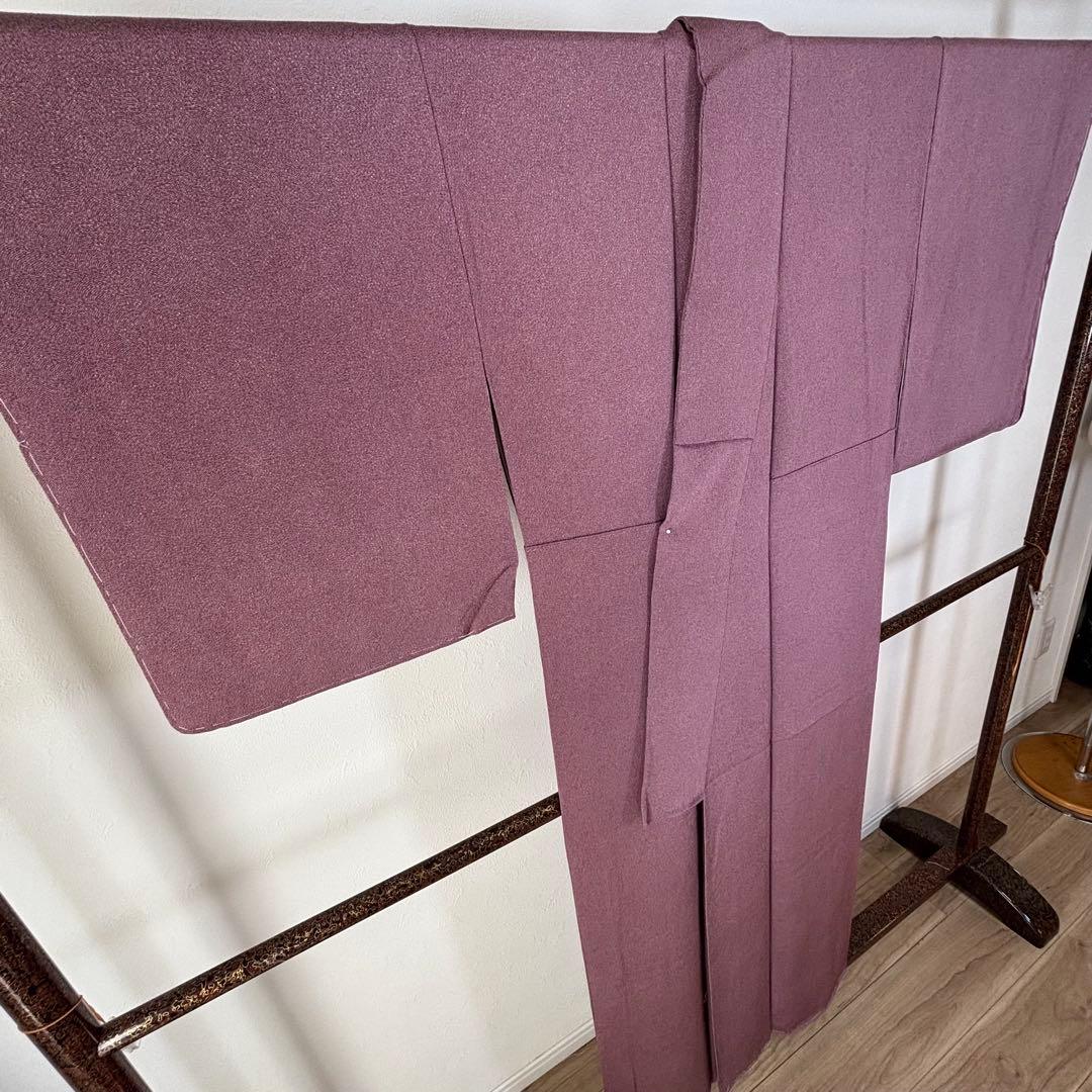 しつけ付　小紋　着物　紫　江戸小紋　縮緬　住田双光　服部光擴　156裄63 縮緬