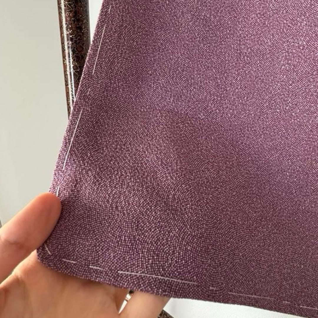 しつけ付　小紋　着物　紫　江戸小紋　縮緬　住田双光　服部光擴　156裄63 縮緬