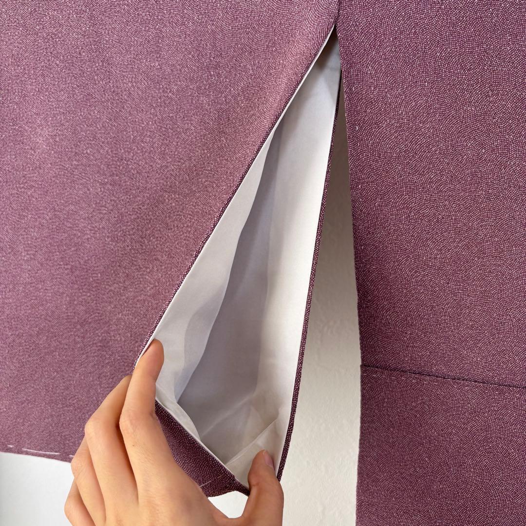 しつけ付　小紋　着物　紫　江戸小紋　縮緬　住田双光　服部光擴　156裄63 縮緬