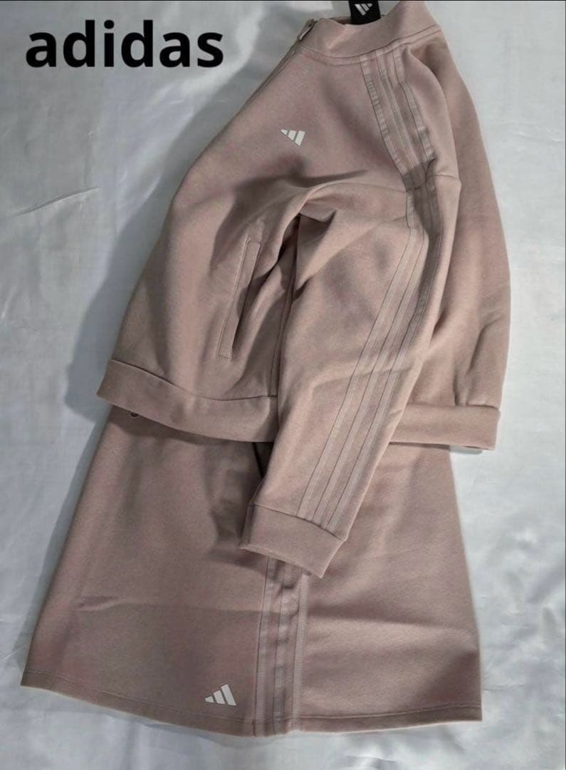 新品adidas ゴルフ　スウェット裏起毛　セットアップ くすみピンク
