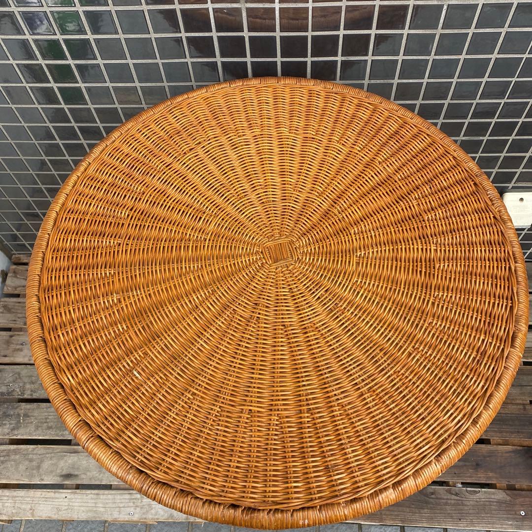 ラタン ヴィンテージダテーブル インテリア ガラス天板 店舗什器