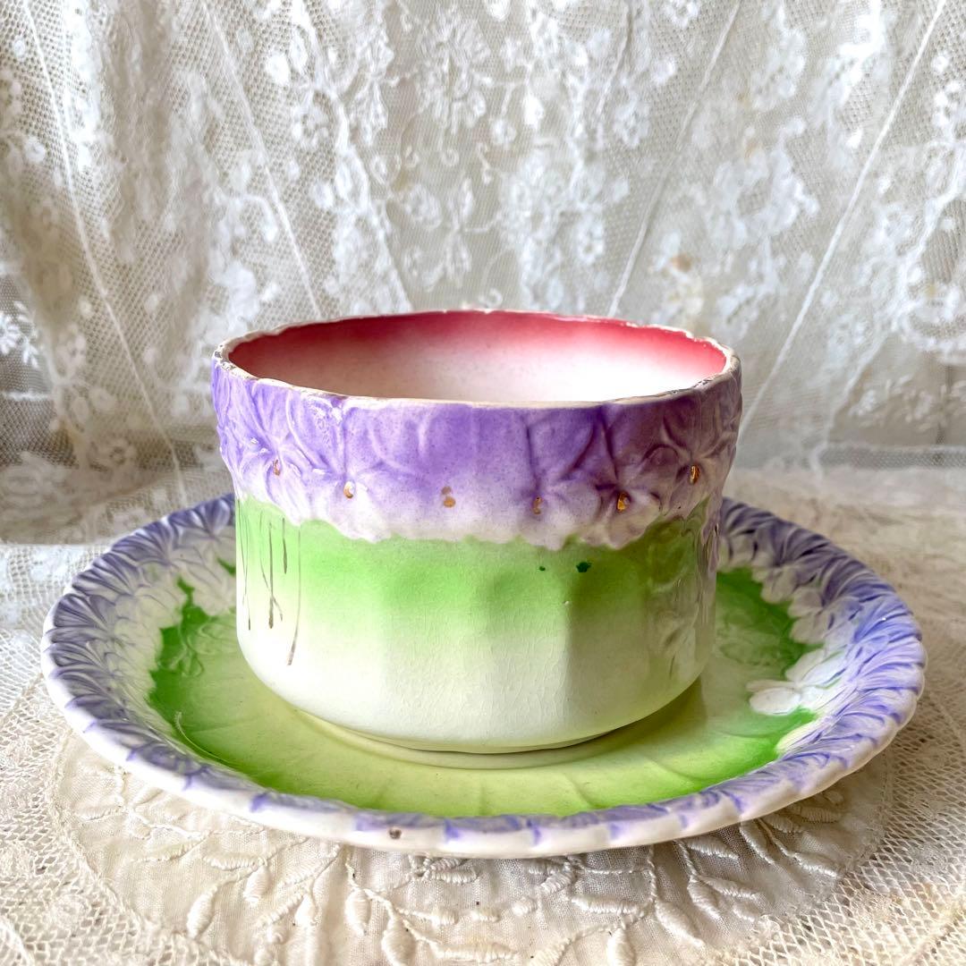 【レア】蝶とすみれのバルボティーヌショコラカップ　C&S フランスアンティーク