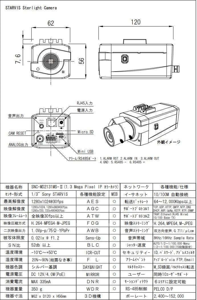SNC-WD2131MS2 1.3M Pixel IP カラー カメラ