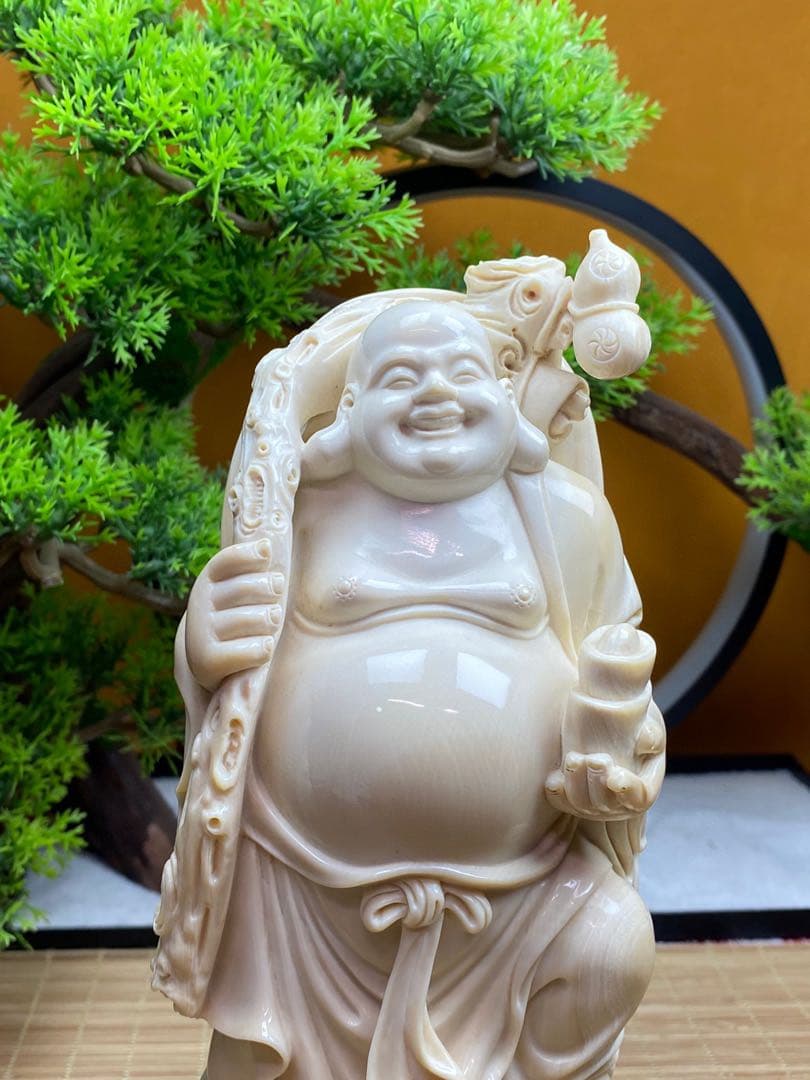 天然マンモス牙美しい手作り弥勒仏 置物