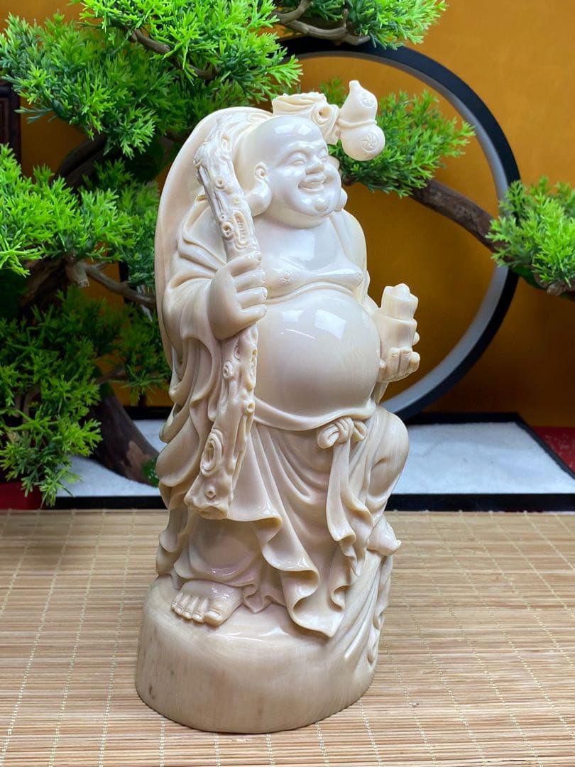 天然マンモス牙美しい手作り弥勒仏 置物