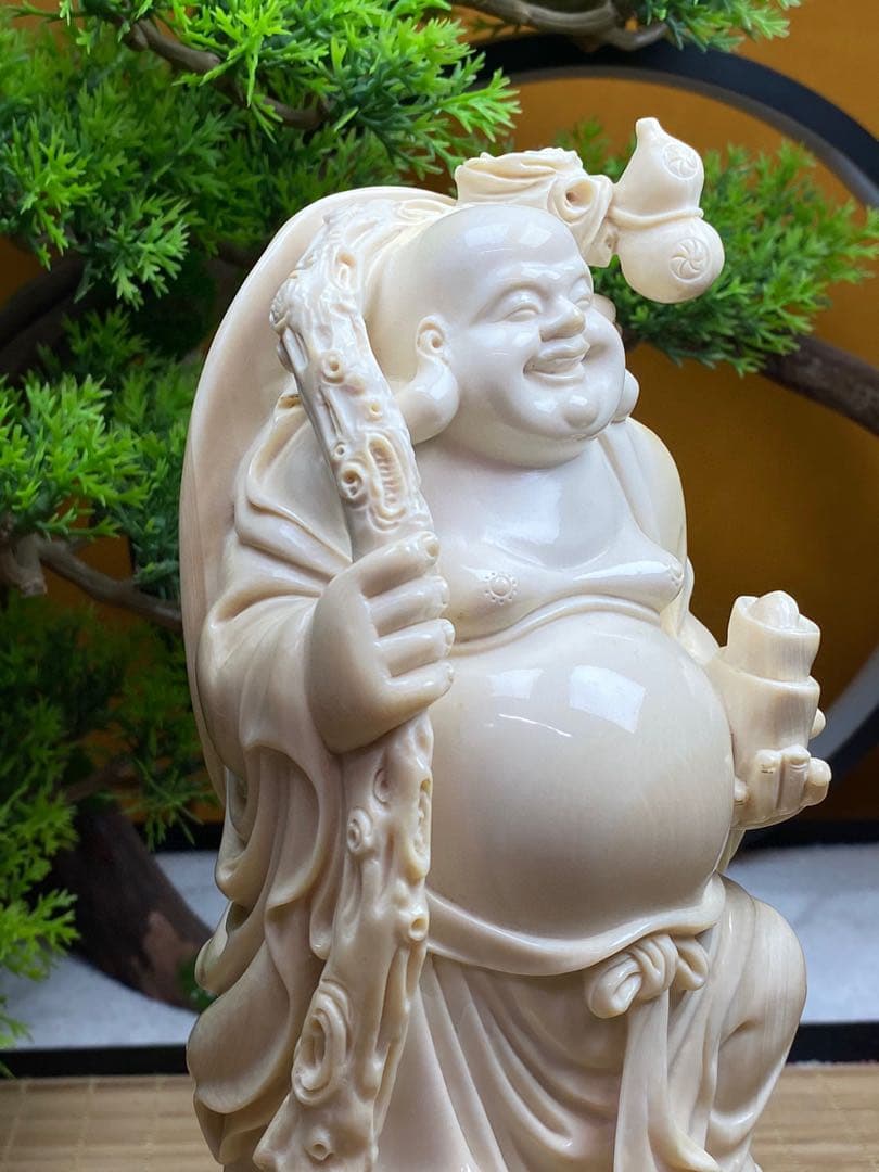 天然マンモス牙美しい手作り弥勒仏 置物