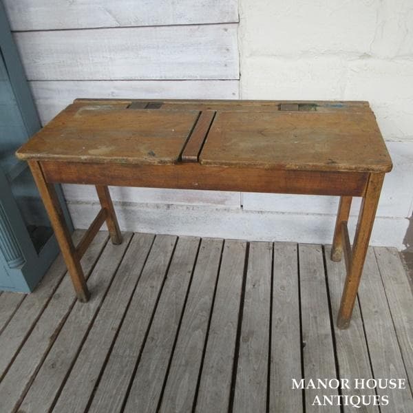 レア イギリス製 アンティーク 家具 スクールデスク 机 2人掛け 6047e