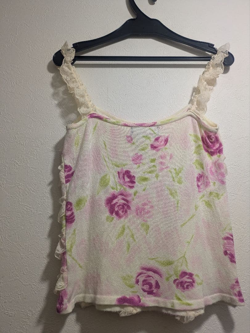 ジーザスディアマンテ★フリル・リボン★ぼかし薔薇 バラ フラワー★キャミソール