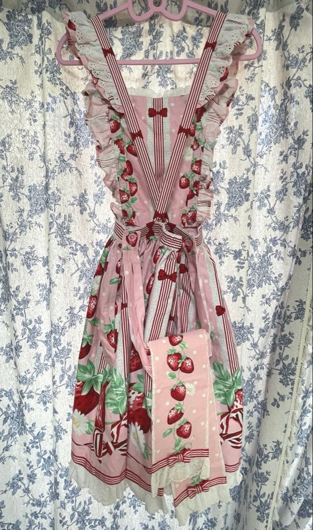 angelic pretty摘みたていちごエプロン風スカート　ピンク
