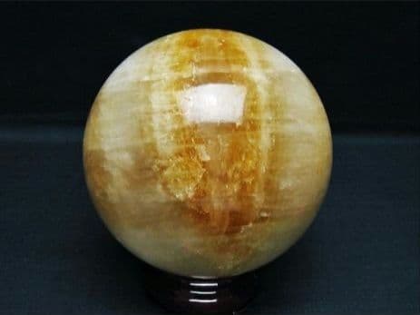 ハニーカルサイト　丸玉　スフィア　約1.4Kg　木製台座付き　③