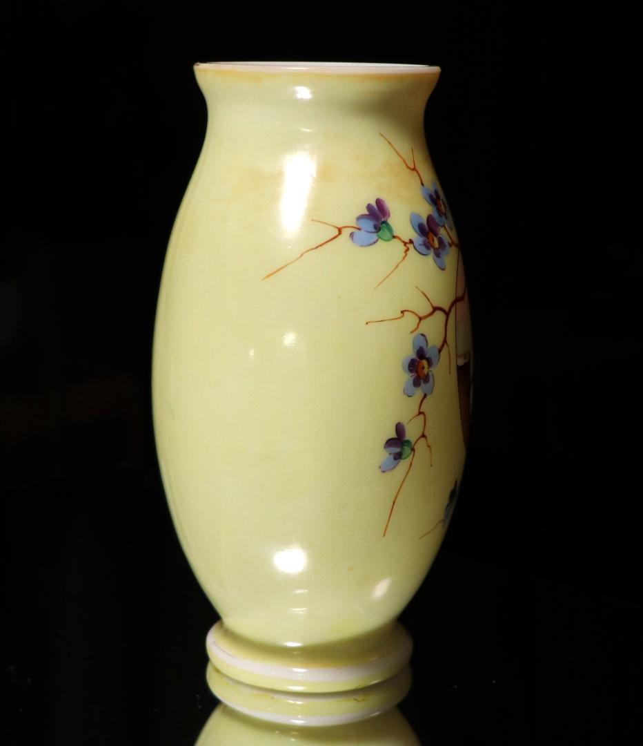 オールド・バカラ レア 淡黄色 オパーリンクリスタル製手彩色日本趣味花鳥図飾壷