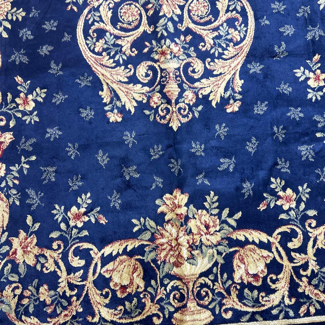 ペルシャ絨毯風　ネイビーブルー フローラルラグ 大判　137×187センチ