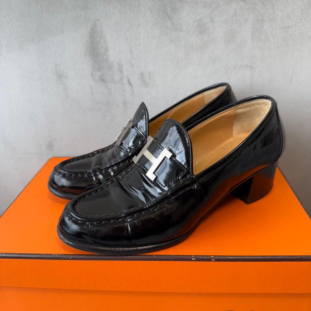 エルメス コンスタンス ローファー パンプス 22 Hロゴ ブラック