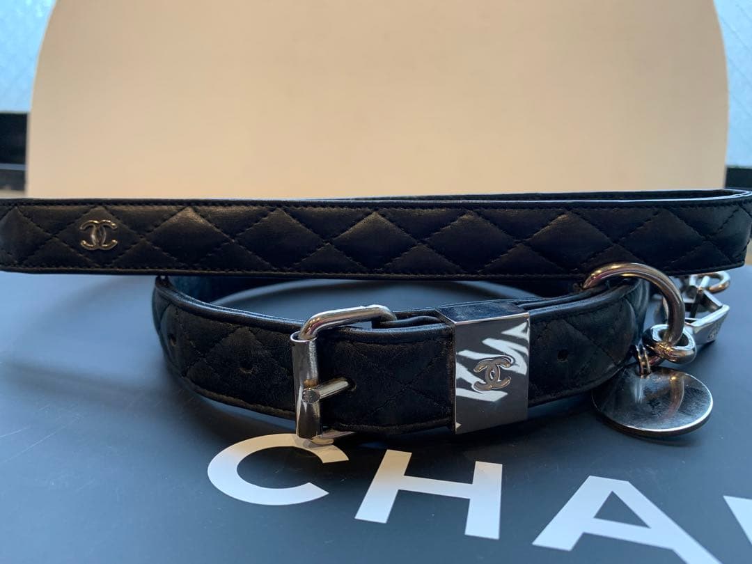【美品】CHANEL シャネル ココマーク マトラッセ 小型犬 首輪 リード