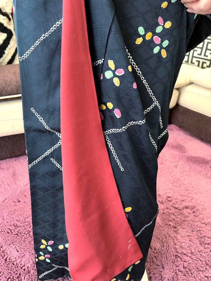 ネイビー　絞り小紋　未使用