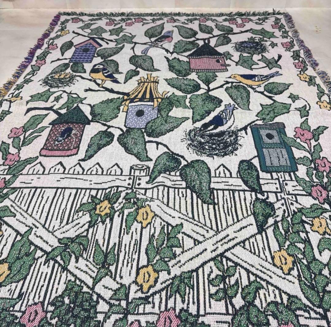 花　鳥　マルチカバー　ソファーカバー　ヴィンテージラグ　178x123