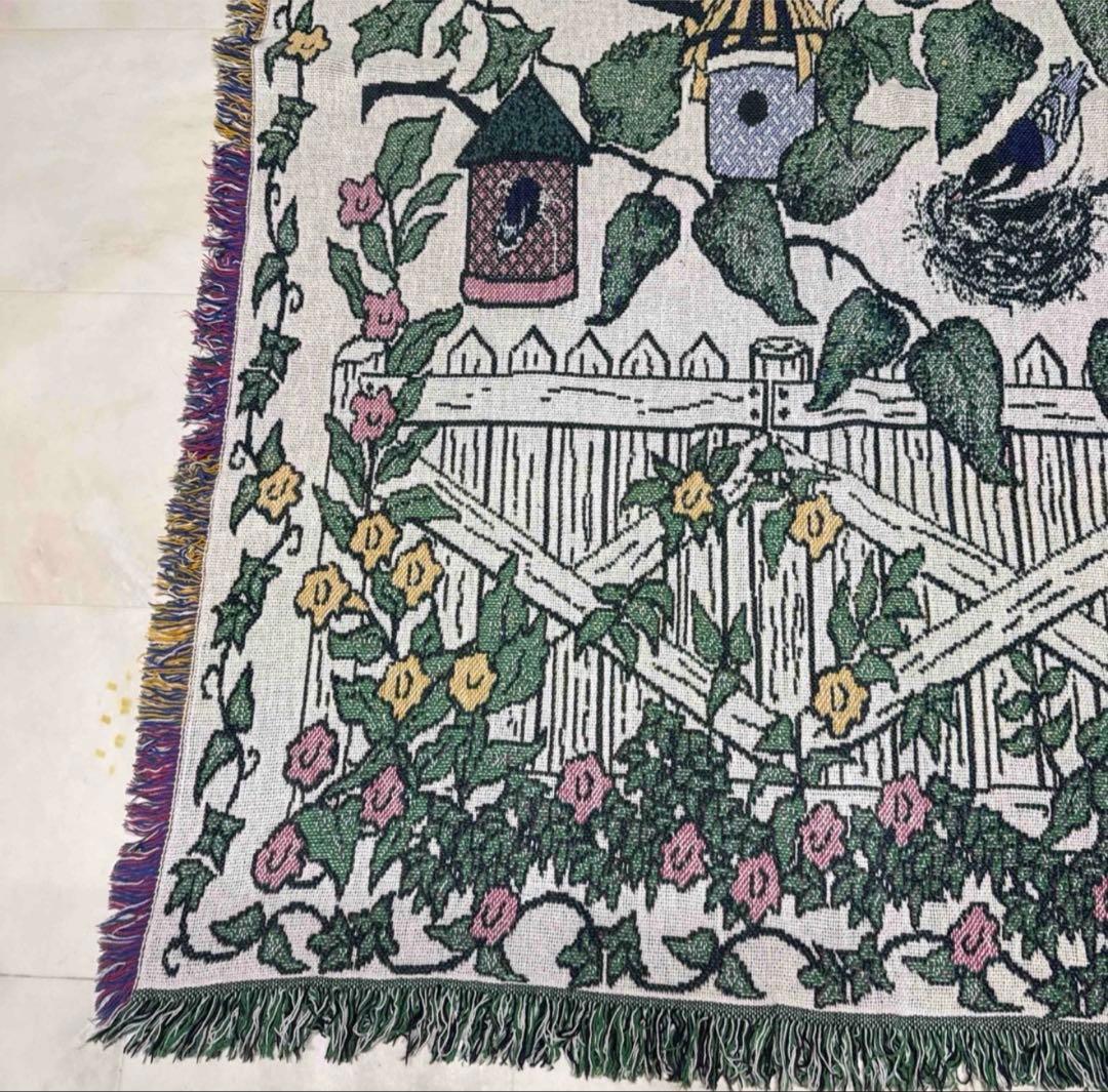 花　鳥　マルチカバー　ソファーカバー　ヴィンテージラグ　178x123