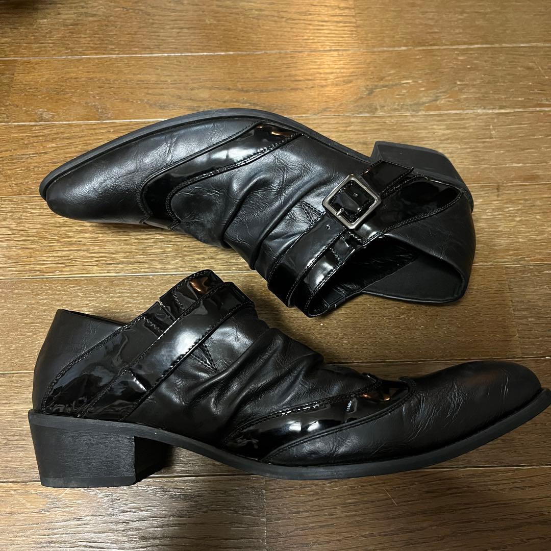 00s vkei アーカイブブラックレザー バックルブーツopium風グランジ