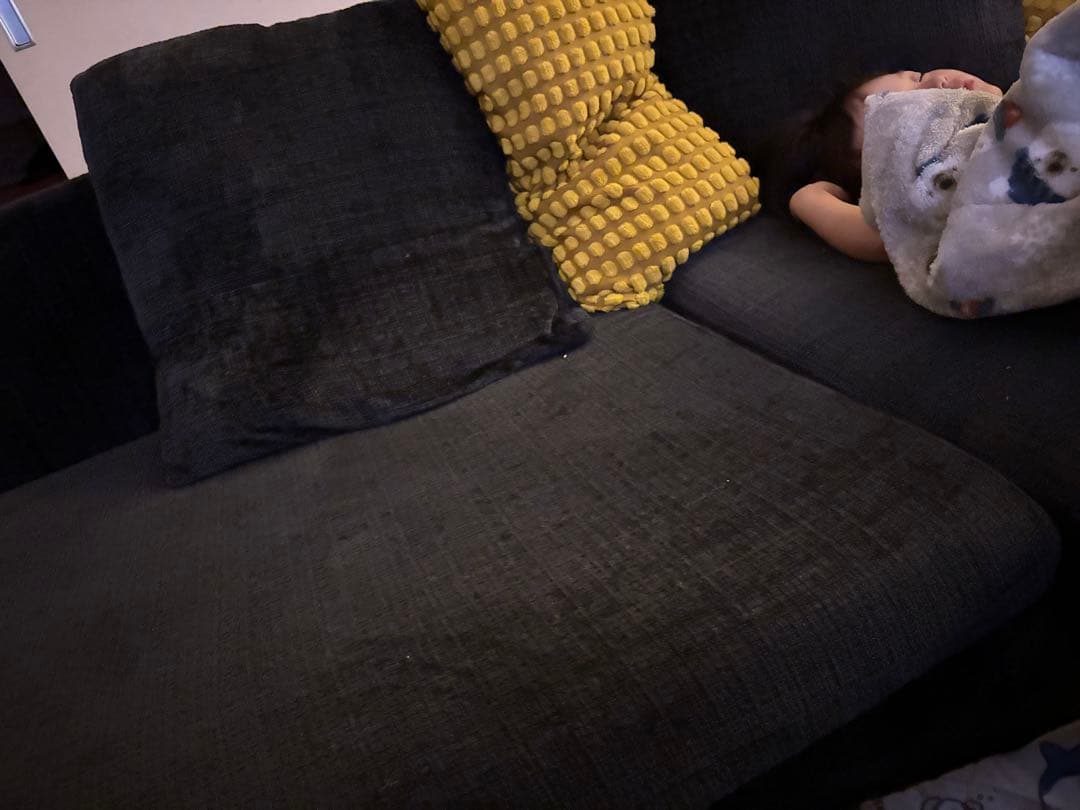 奥行深め！94センチ　ブラック　ソファー　ベッド　ファブリック L字ソファー