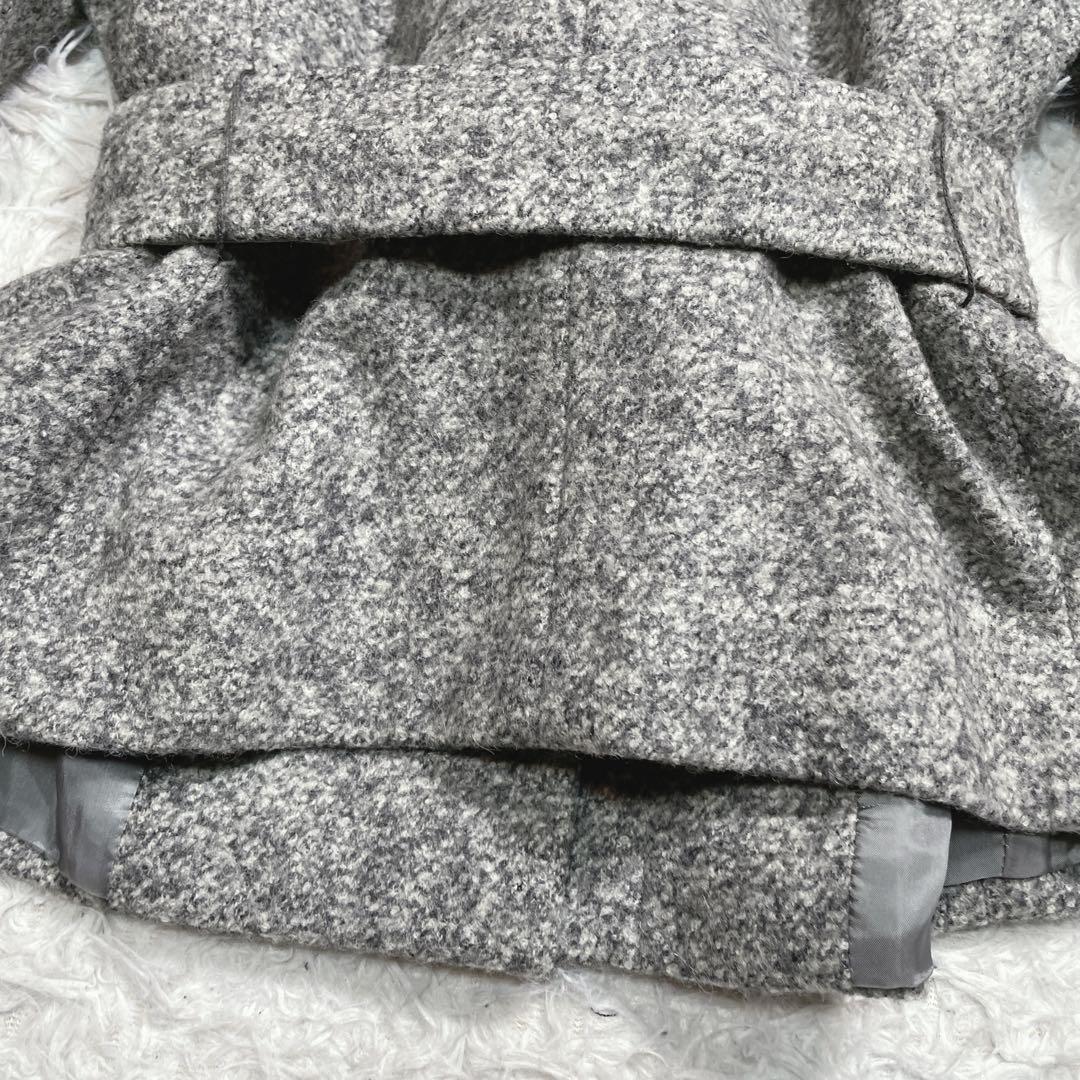 マックスマーラ　白タグ　ショートコート　ベルト　アルパカ　シルク混　グレー　M