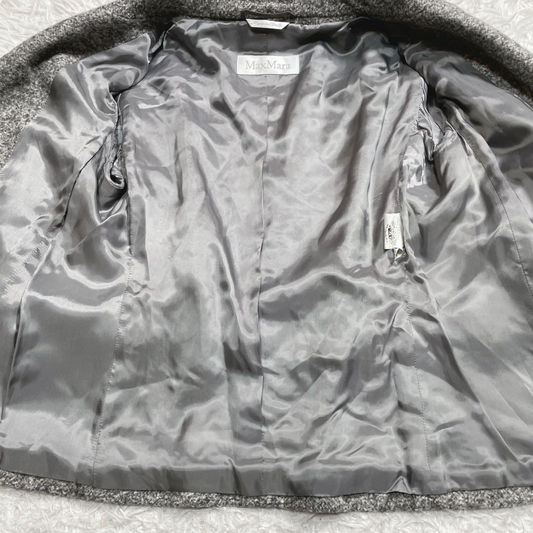 マックスマーラ　白タグ　ショートコート　ベルト　アルパカ　シルク混　グレー　M