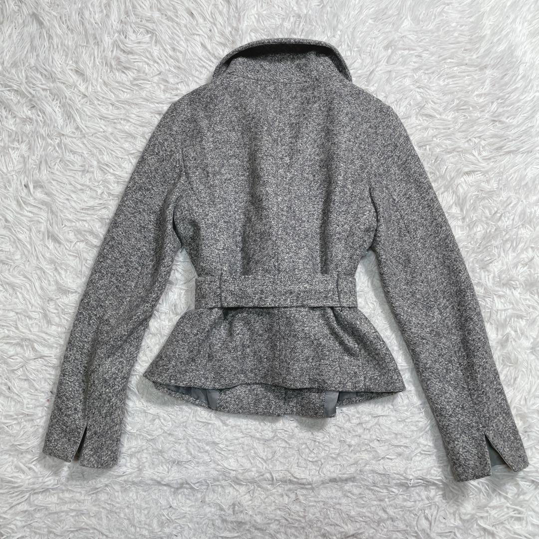 マックスマーラ　白タグ　ショートコート　ベルト　アルパカ　シルク混　グレー　M